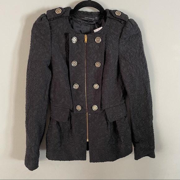 Zara Women Black Textured Crop Utility Jacket w/ Gold Details Size:XSmall - Picture 3 of 17